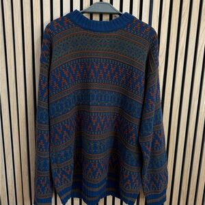 Christian Dior Men's Blue and Brown Geometric Sweater 100% cotton